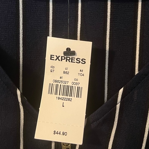 Navy and White Pin Striped Express Blouse, size L - Picture 4 of 4